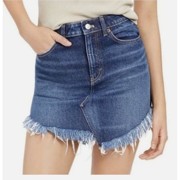 We The Free Womens Size 26 Bailey Fringe Western Blue Denim Jean Mini Skirt - Picture 1 of 10